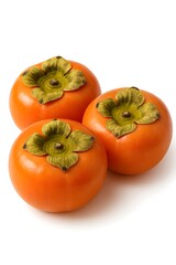 Fototapeta premium Group of Three Ripe Orange Persimmon Fruits Isolated on White Background - Kaki Fruit