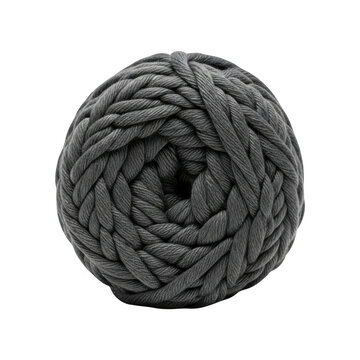A close-up view of a ball of gray yarn with a soft and textured appearance isolated on transparent background