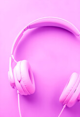 Headphone on abstract pink background, music, heart pattern wallpaper 