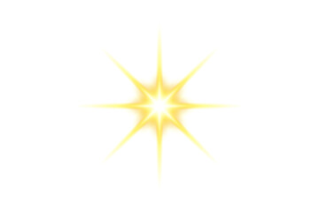 Obraz premium Golden Four Pointed Star Sparkle with Glowing Center for Magical Decorations isolated on transparent background stardust twinkle shine brilliance glint