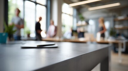 Obraz premium people standing in blurred modern office meeting space