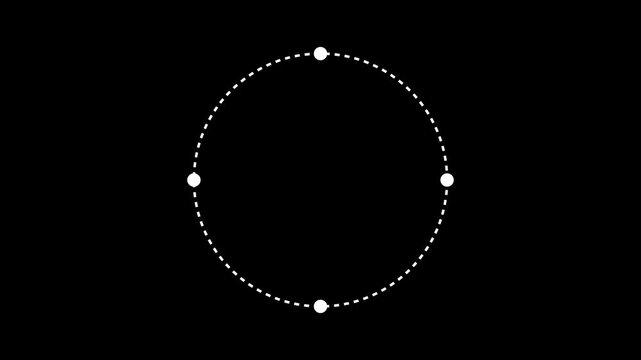 Cursor opens and closes white circle dashed line frame border animation on black background. 4K animated dashed line frame border for logo intro placeholder, focus spotlight, and motion graphics.