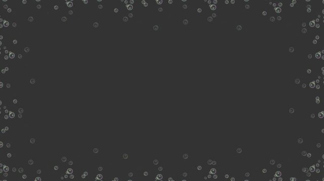 Floating Soap Bubble Border Frame Animation on Dark Background, Iridescent Transparent Bubbles Edge Overlay, Dreamy Bubble Filter Effect, Abstract Bubbles Overlay Backdrop, Loopable Decorative Border