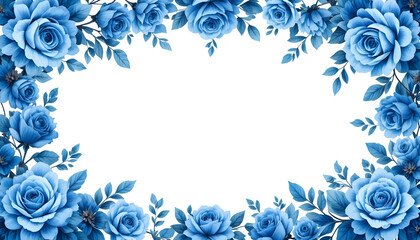  Watercolor Blue Rose Border Illustration On White Concept for Soft Feminine Floral Template For Elegant Branding