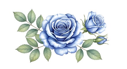 Watercolor Blue Rose Floral Arrangement With Buds Concept for Elegant Botanical Design For Wedding Invitations And Stationery