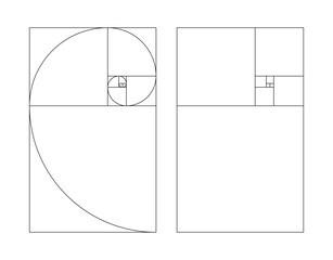 Golden ratio vertical harmony proportions template collection. Fibonacci numbers, array set.