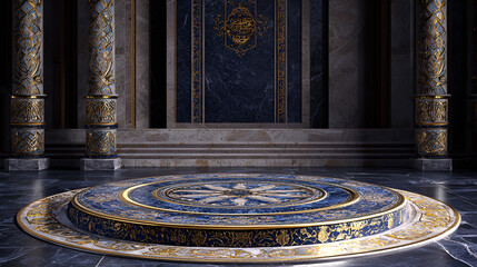 Eid Mubarak Circular Islamic Mosaic Design On Blue Decorative Design For Ramadan Kareem And Eid Mubarak Concept