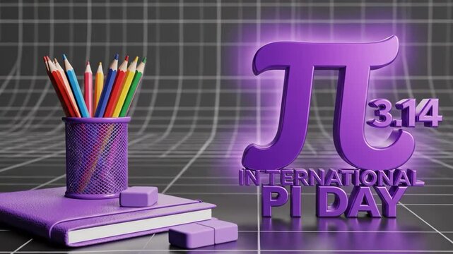3d pi symbol with pencils and notebook for international pi day