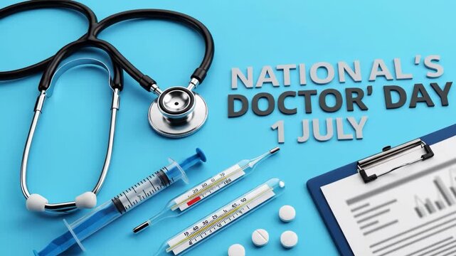 National doctors day 1 july with stethoscope and medical tools