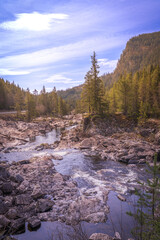 Mountain River with Rocky Riverbed in Hemsedal Valley Norway