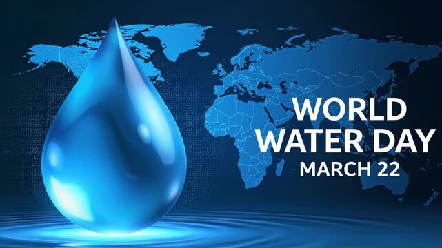 World water day march 22 graphic with water drop and map