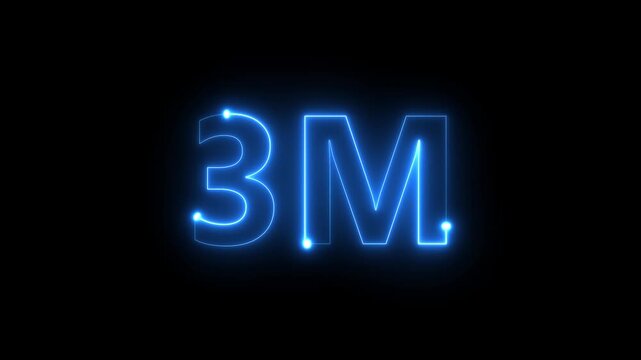 A vibrant luminous representation displays the letters 3m in a glowing electric blue neon style against a stark black backdrop high quality professional detailed modern elegant stylish