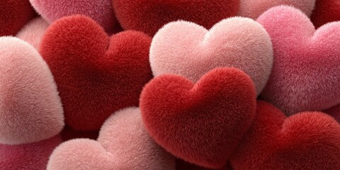 Fototapeta premium Deep red fluffy heart shapes create a bold love texture, ideal for holiday promotions, posters, and social media designs.