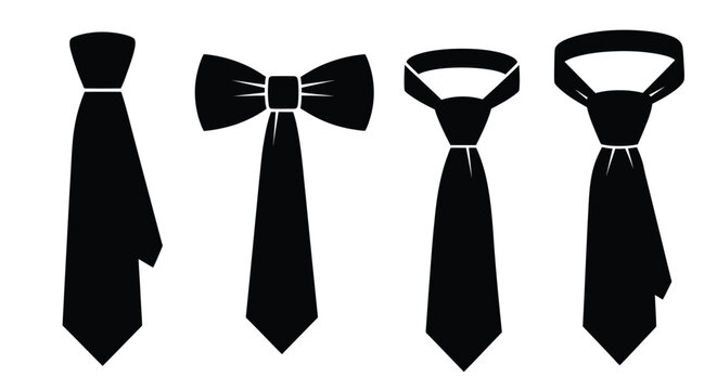 Four different neckties displayed in a stark black silhouette