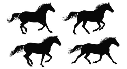 Four black horse silhouettes in dynamic poses a striking visual silhouette © MALA