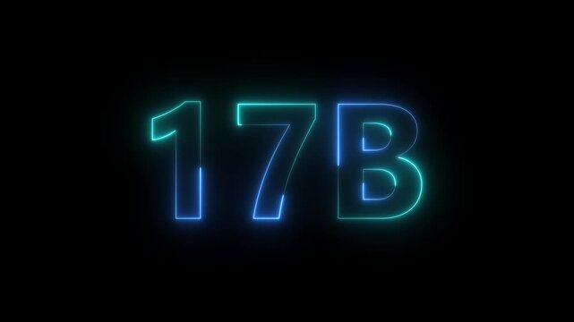 A striking neon style rendering displays the characters 17b in a vibrant glowing turquoise and electric blue color scheme high quality professional detailed modern elegant stylish clean