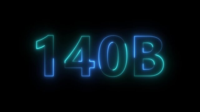 A vibrant glowing neon sign displays the alphanumeric code 140B against a stark completely black background emitting bright light high quality professional detailed modern elegant stylish