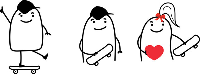 Minimalist doodle skate boy performing radical skateboard tricks © wesleyyaya