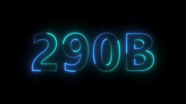 A vibrant glowing neon display showcases the characters 290b in a striking turquoise and electric blue coloration against darkness high quality professional detailed modern elegant stylish