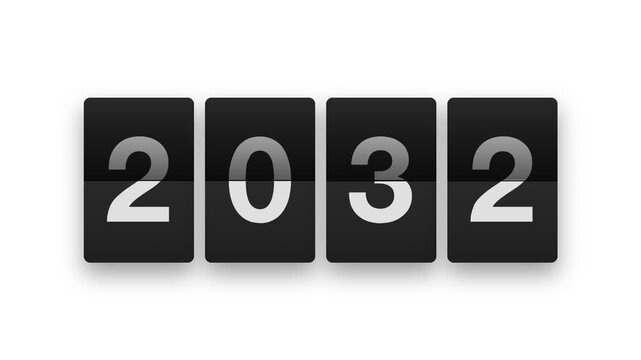 Future Decade Flip Clock Animation 2026 to 2035 White Background