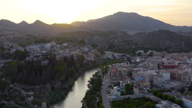 Aerial view of Segura river and Blanca town, a beautiful landscape close to the Mediterranean Sea in Murcia, Spain.