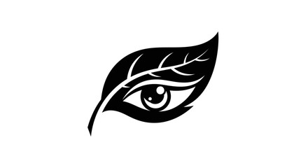 Obraz premium Abstract Black Leaf with an Eye Symbolizing Nature Vision, Isolated White Background