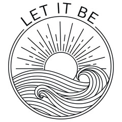 Naklejka premium Let it be sunburst and ocean wave minimalist line art design