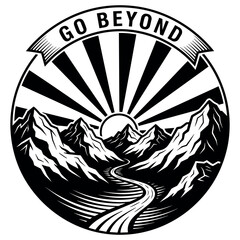 Naklejka premium Go beyond: black and white mountain landscape with sunrise and road