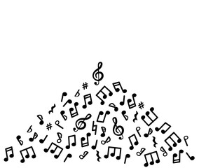 Abstract music pattern of music notes. Black and white  music background. Vector illustration melody.