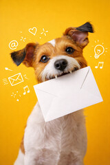 Playful Terrier Delivering A Bright White Envelope