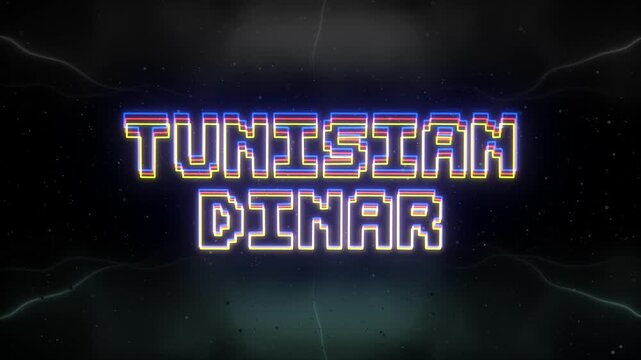 Tunisian Dinar Neon text with retro background
