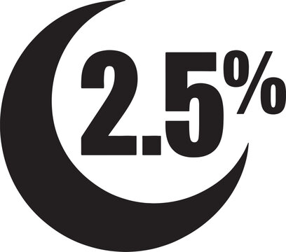 Zakat 2.5% percentage icon symbolizing islamic charity and financial obligation, concept of giving and wealth distribution