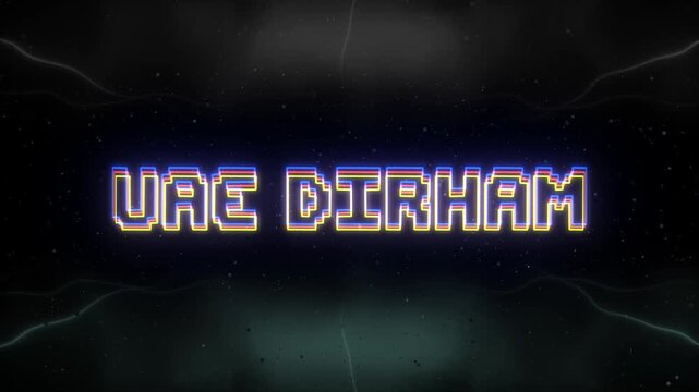 UAE Dirham Neon text with retro background