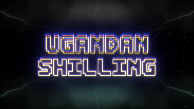 Ugandan Shilling Neon text with retro background