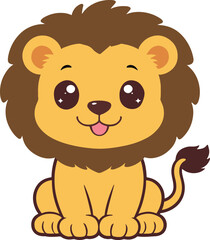 Fototapeta premium Cute baby lion sitting with a friendly expression, cheerful flat vector illustration