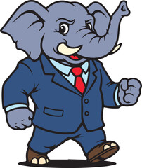 Obraz premium Confident Elephant Business Mascot Character in Suit Cartoon Illustration
