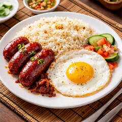Sausage and eggs rice plate meal
