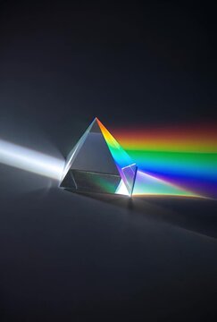 Light refraction prism splitting white light into rainbow