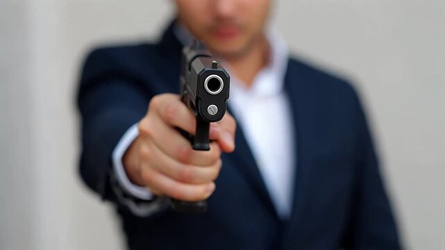 Man in suit holding gun