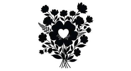 Black floral arrangement with a heart shaped center a striking silhouette © Jesmin