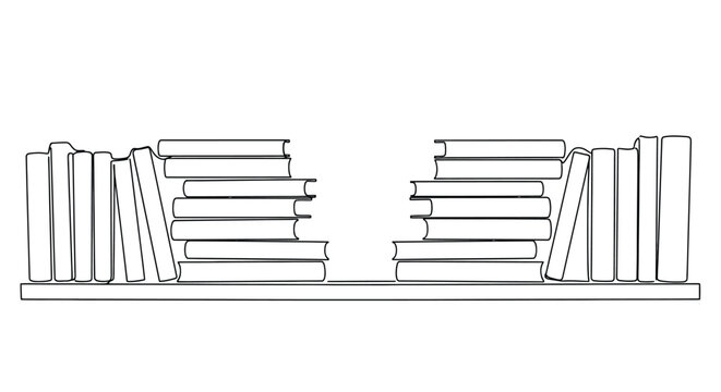 Stacked books forming an archway minimalist black outline silhouette
