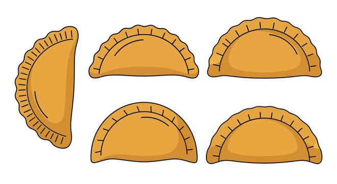 Illustration of golden empanadas in a flat design silhouette