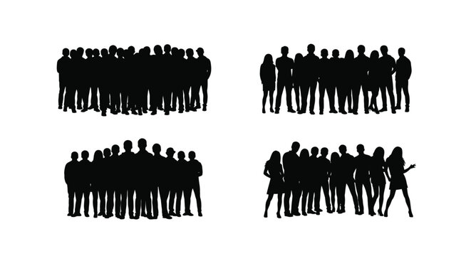 Crowd of people depicted in distinct black shapes silhouette
