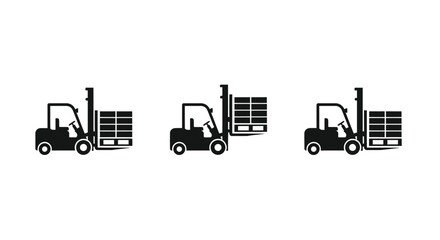 Fototapeta premium Three forklift trucks in a row simple black design silhouette