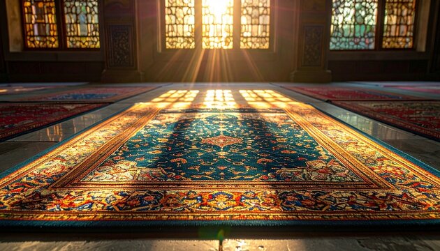 Sunlit Prayer Rug in Mosque