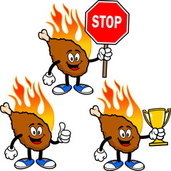 Hot Wing Set 03, Hand Drawn illustrations of Hot Wing Mascots in various poses.