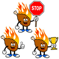 Hot Wing Set 03, Hand Drawn illustrations of Hot Wing Mascots in various poses.