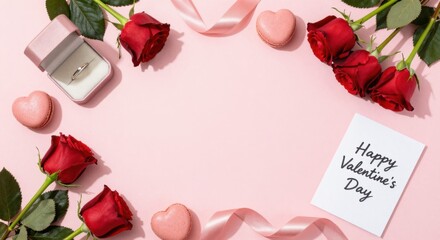 Valentine's Day Arrangement with Roses and Macarons