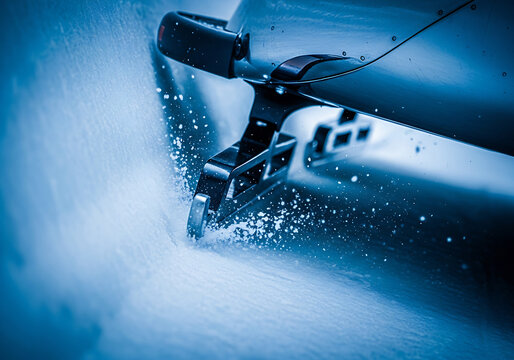 Close-up of bobsled runner on ice track