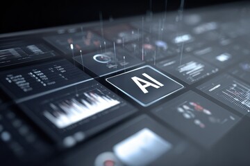 Obraz premium Artificial intelligence background with smart automation interface and data processing visuals, clean neutral design.